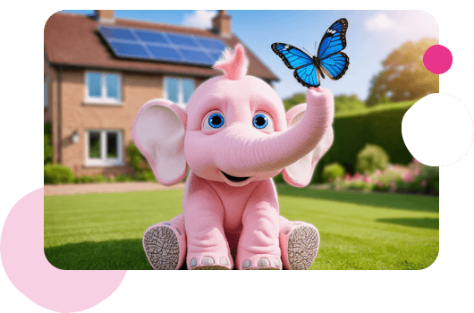 Tiny the Elephant with a blue butterfly on its trunk.