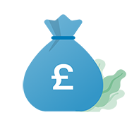 Blue coloured bag of money