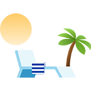 Sun lounger next to palm tree with sun in the background