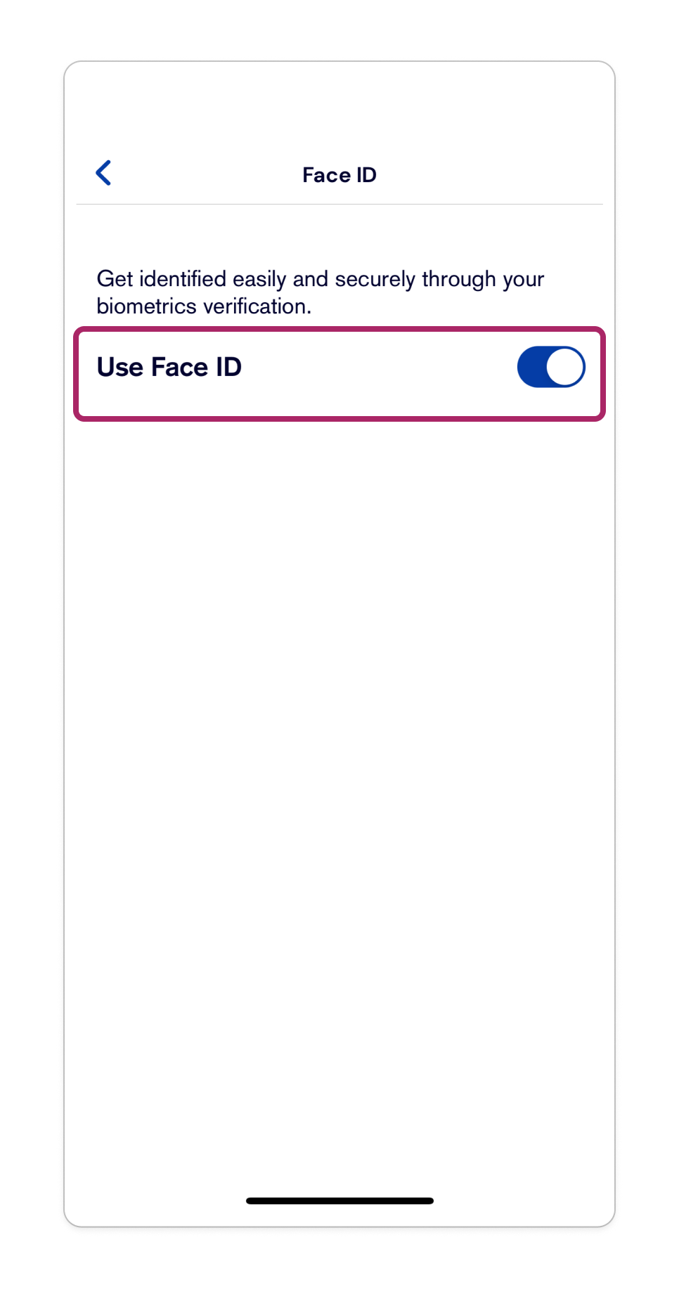 Toggle the biometric verification setting on.