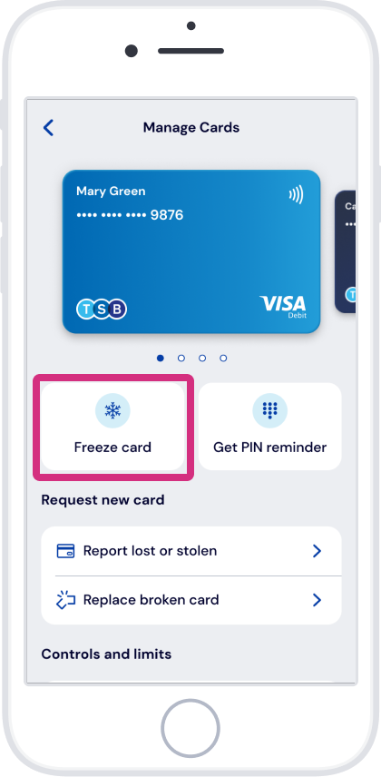 Select the card you want to manage and tap ‘Freeze card’