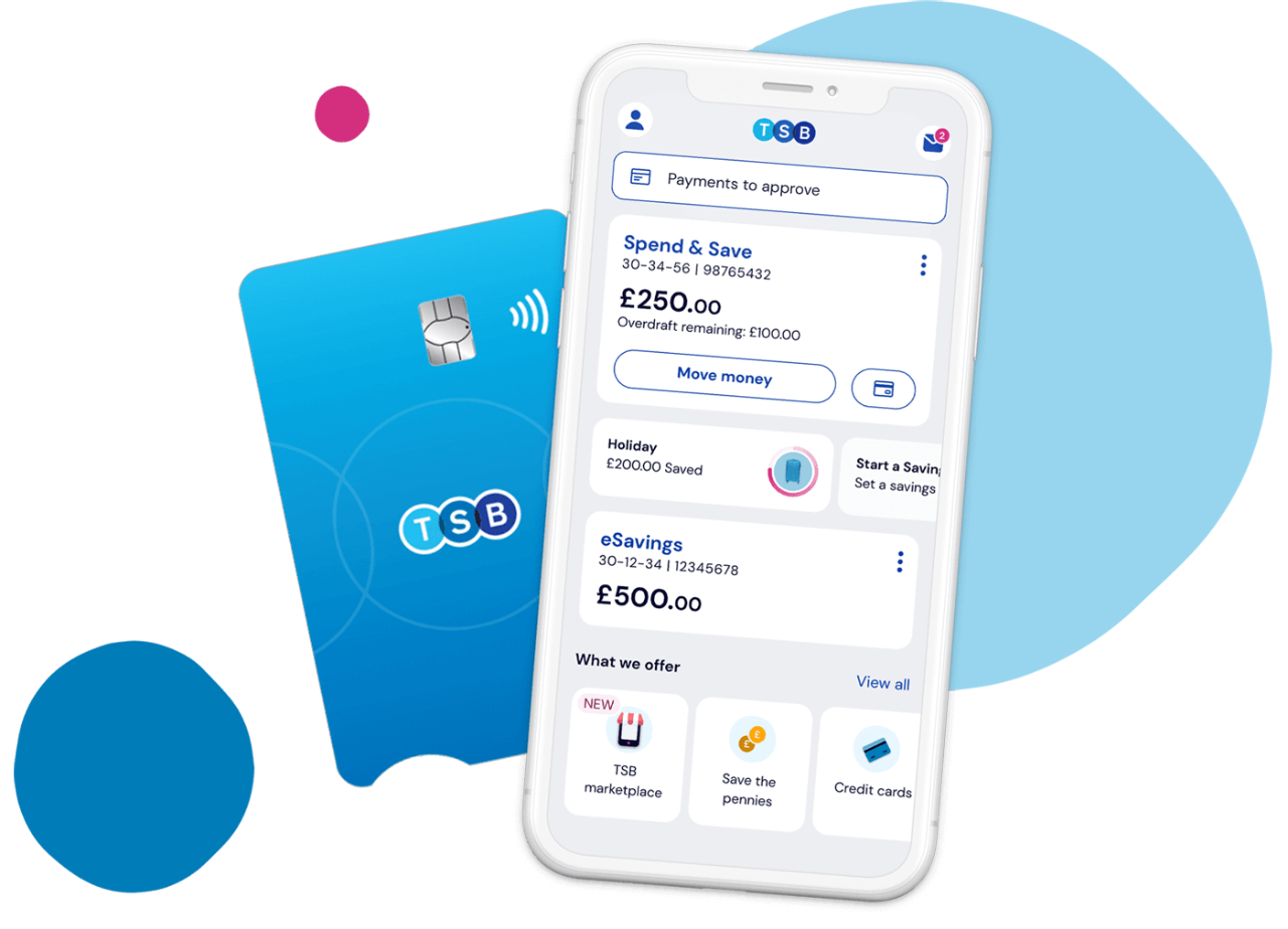 TSB Spend & Save card and TSB mobile application showing on a mobile phone screen