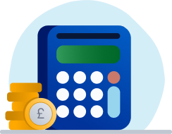 Calculator and a stack of coins