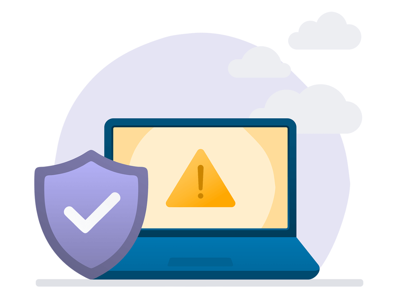Illustration of a laptop showing a warning icon alert