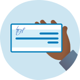 Hand holding a cheque illustration