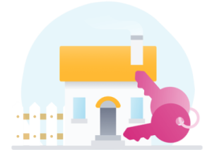 House illustration with pink set of keys