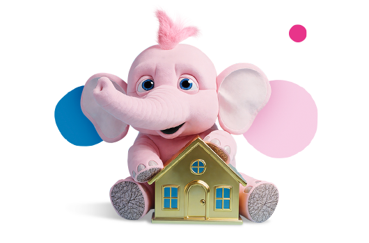 Tiny the elephant with gold house