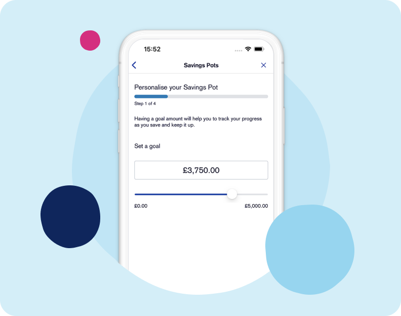 App screen showing Savings Pot goals.